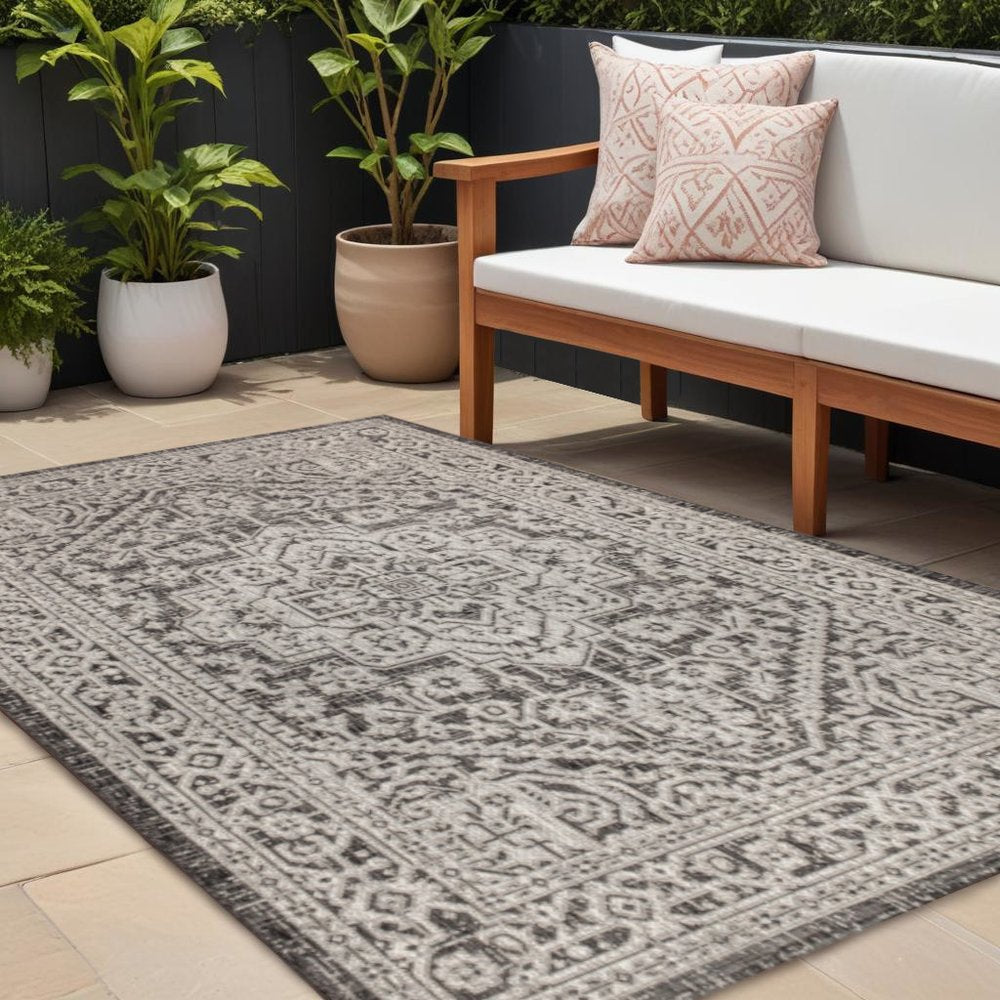 8' X 10' Gray And Black Medallion Indoor Outdoor Area Rug HomeRoots