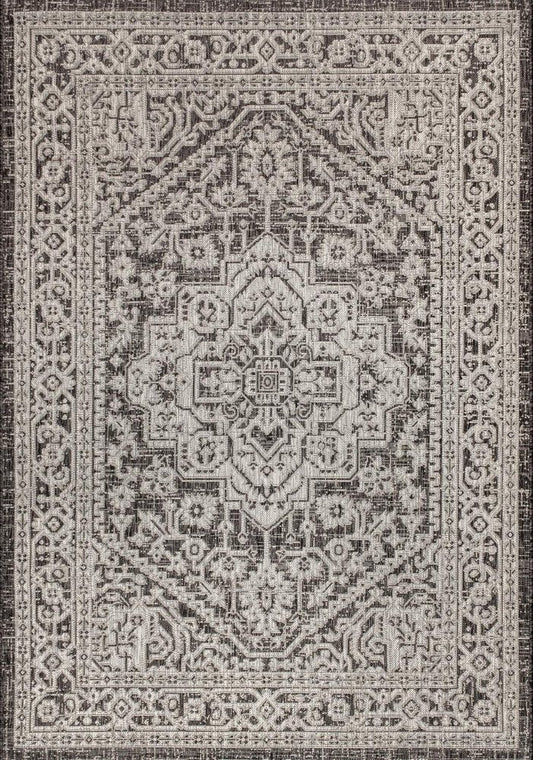 8' X 10' Gray And Black Medallion Indoor Outdoor Area Rug