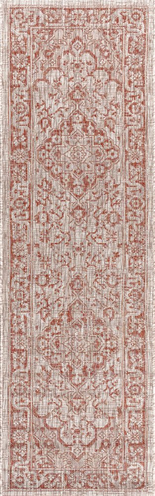 8' Red And Taupe Medallion Indoor Outdoor Runner Rug HomeRoots