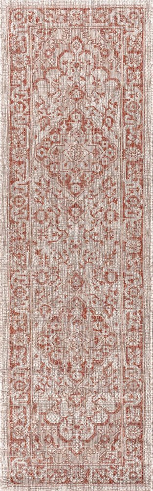 8' Red And Taupe Medallion Indoor Outdoor Runner Rug HomeRoots