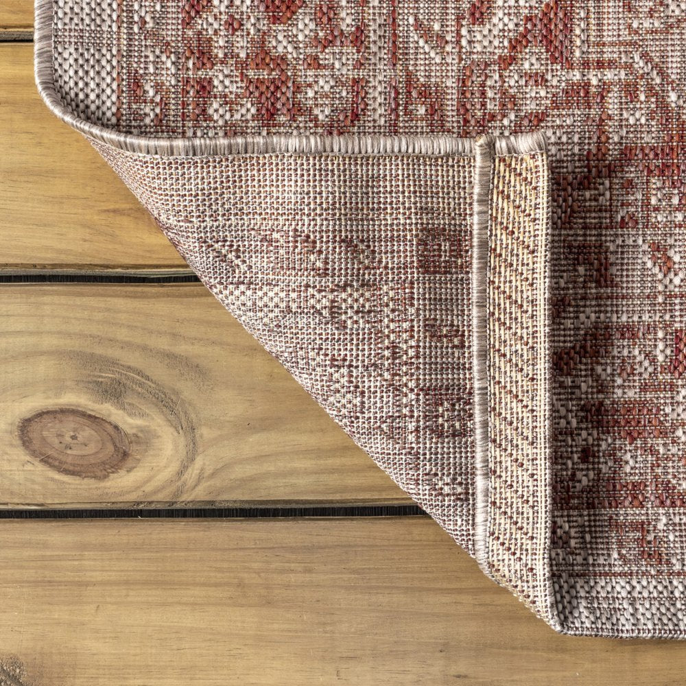 8' Red And Taupe Medallion Indoor Outdoor Runner Rug HomeRoots