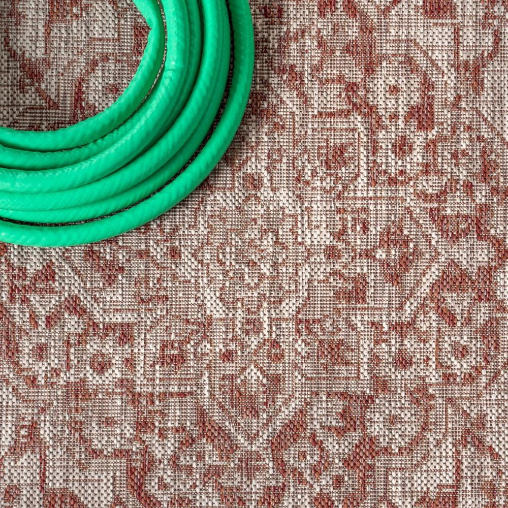 8' Red And Taupe Medallion Indoor Outdoor Runner Rug HomeRoots