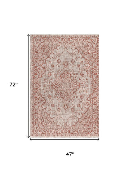 4' X 6' Red And Taupe Medallion Indoor Outdoor Area Rug HomeRoots