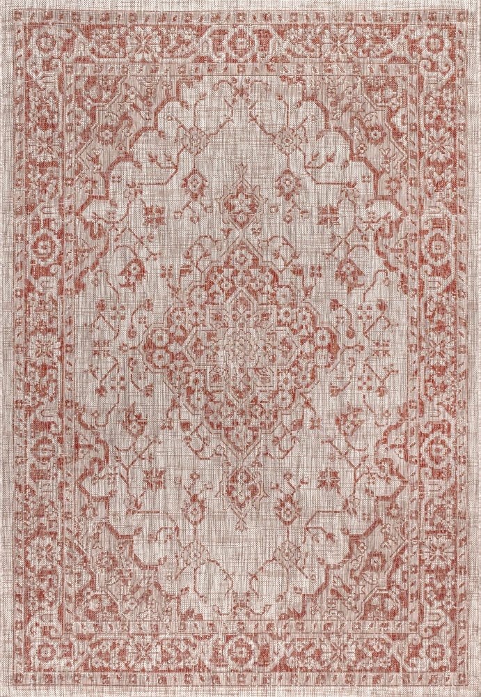 4' X 6' Red And Taupe Medallion Indoor Outdoor Area Rug HomeRoots