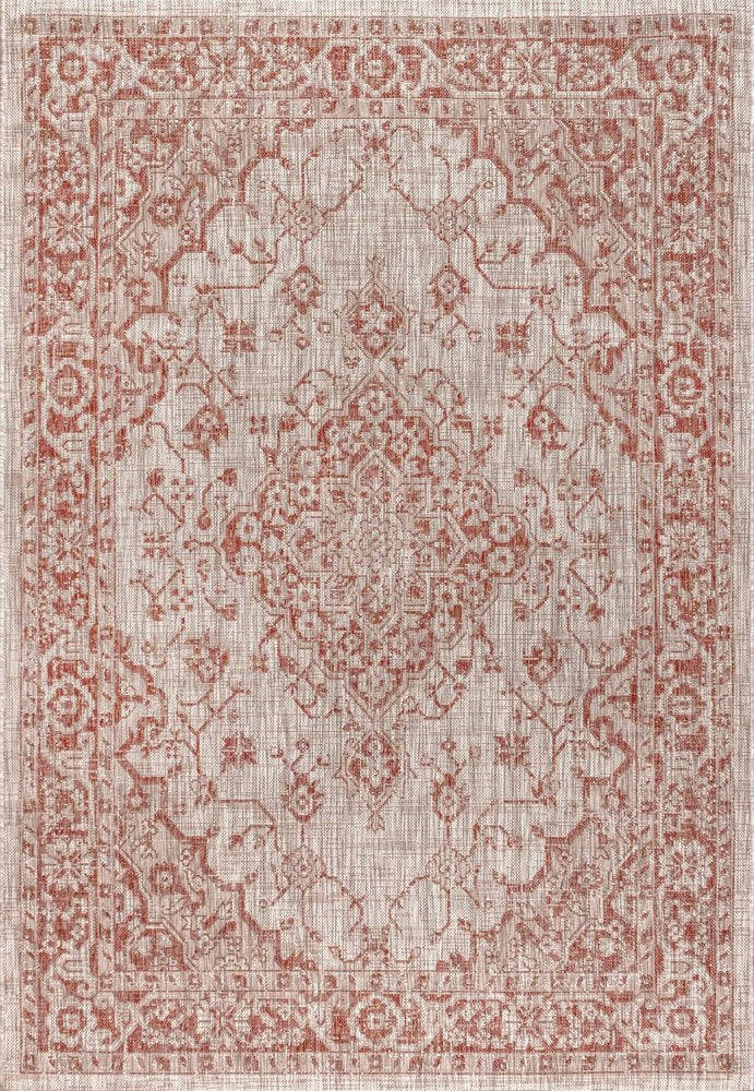 5' X 8' Red And Taupe Medallion Indoor Outdoor Area Rug HomeRoots