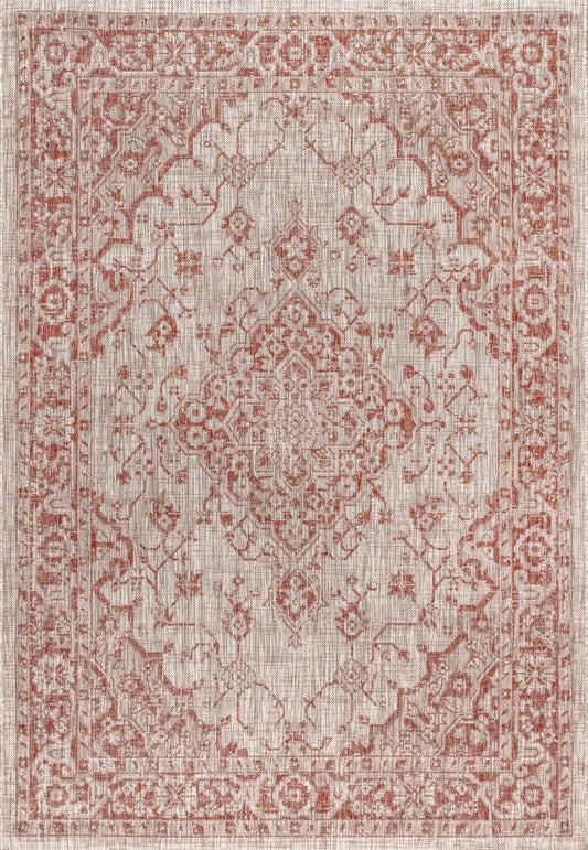 5' X 8' Red And Taupe Medallion Indoor Outdoor Area Rug HomeRoots
