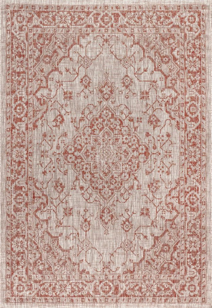5' X 8' Red And Taupe Medallion Indoor Outdoor Area Rug HomeRoots