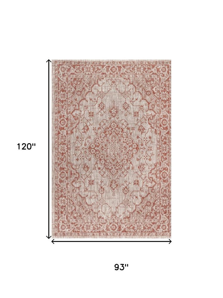 8' X 10' Red And Taupe Medallion Indoor Outdoor Area Rug — view 2
