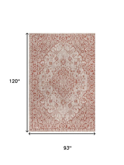 8' X 10' Red And Taupe Medallion Indoor Outdoor Area Rug HomeRoots