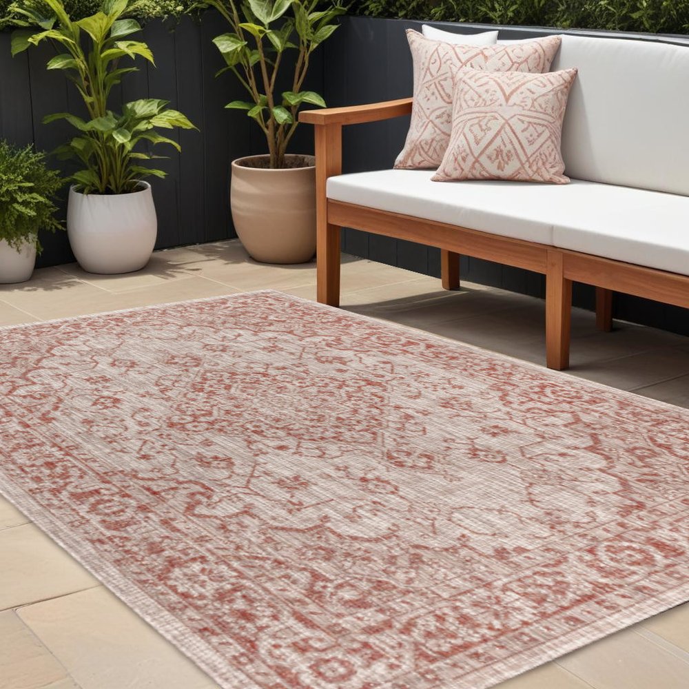 8' X 10' Red And Taupe Medallion Indoor Outdoor Area Rug — view 3