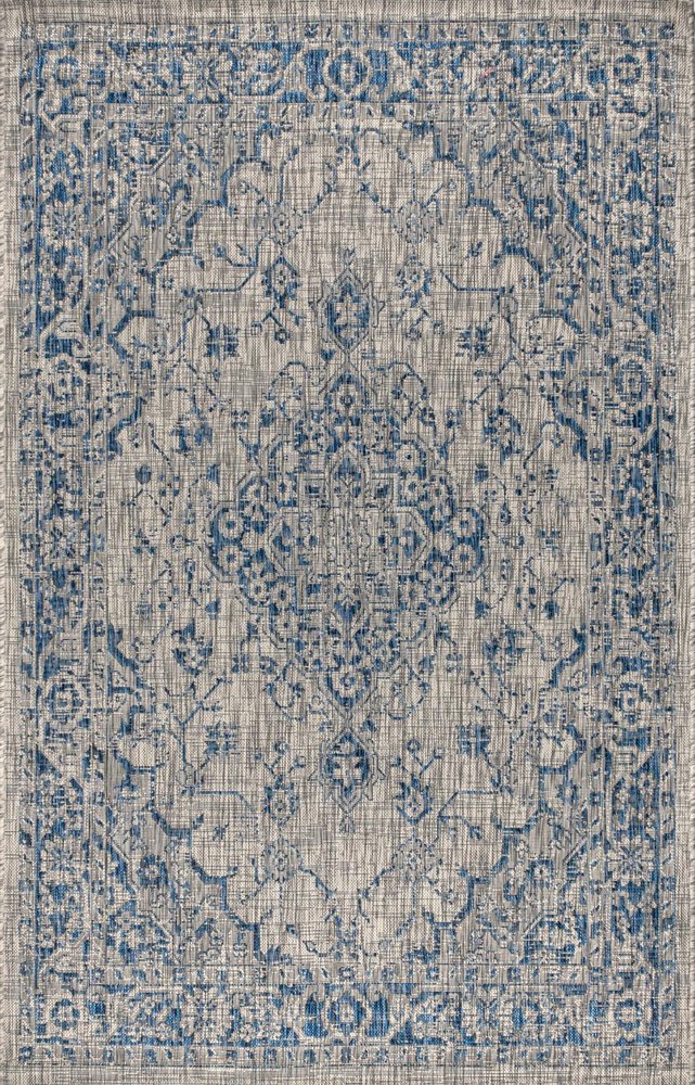 4' X 6' Gray And Navy Blue Medallion Indoor Outdoor Area Rug HomeRoots