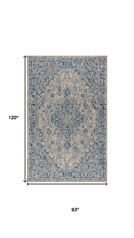 8' X 10' Gray And Navy Blue Medallion Indoor Outdoor Area Rug HomeRoots