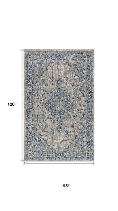 8' X 10' Gray And Navy Blue Medallion Indoor Outdoor Area Rug HomeRoots