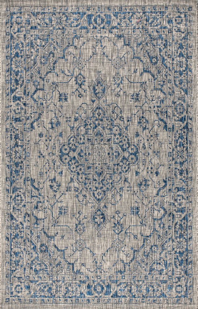 8' X 10' Gray And Navy Blue Medallion Indoor Outdoor Area Rug HomeRoots