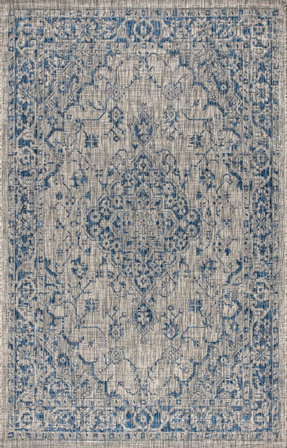 8' X 10' Gray And Navy Blue Medallion Indoor Outdoor Area Rug HomeRoots