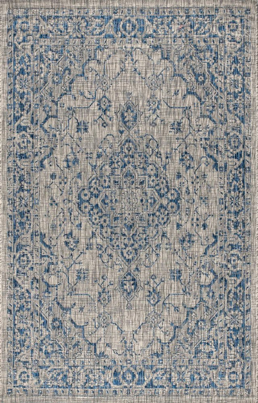 8' X 10' Gray And Navy Blue Medallion Indoor Outdoor Area Rug HomeRoots