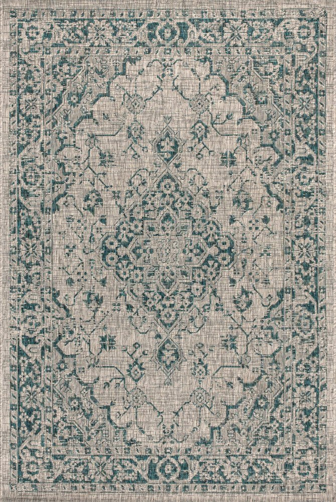 3' X 5' Gray And Teal Blue Medallion Indoor Outdoor Area Rug HomeRoots