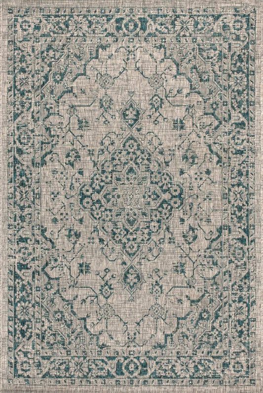 3' X 5' Gray And Teal Blue Medallion Indoor Outdoor Area Rug HomeRoots