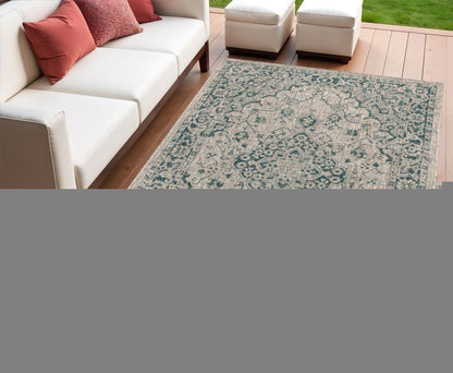 4' X 6' Gray And Teal Blue Medallion Indoor Outdoor Area Rug HomeRoots