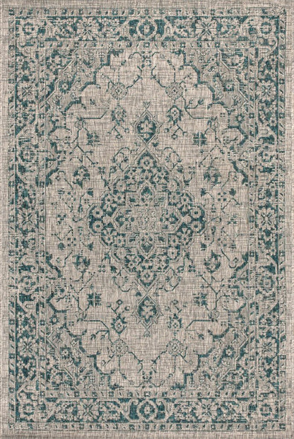 4' X 6' Gray And Teal Blue Medallion Indoor Outdoor Area Rug HomeRoots