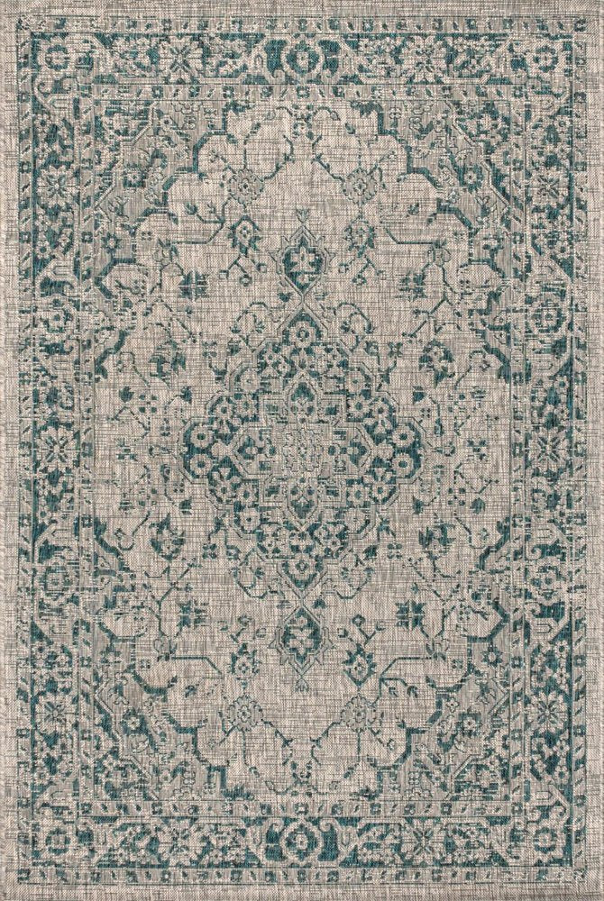 5' X 8' Gray And Teal Blue Medallion Indoor Outdoor Area Rug HomeRoots