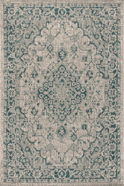 5' X 8' Gray And Teal Blue Medallion Indoor Outdoor Area Rug HomeRoots