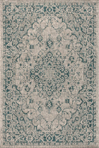 5' X 8' Gray And Teal Blue Medallion Indoor Outdoor Area Rug HomeRoots