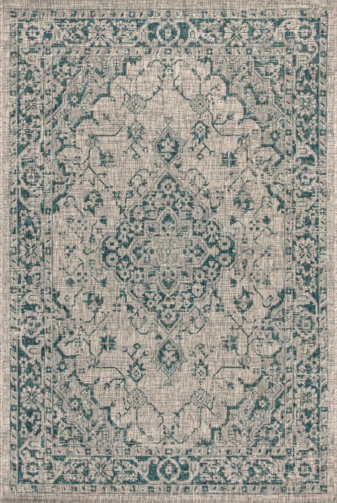 5' X 8' Gray And Teal Blue Medallion Indoor Outdoor Area Rug HomeRoots