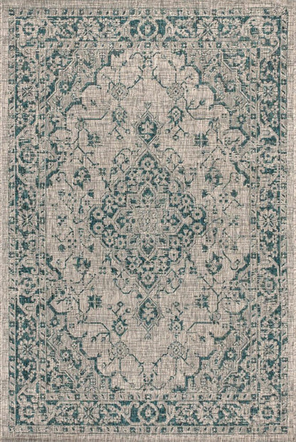 5' X 8' Gray And Teal Blue Medallion Indoor Outdoor Area Rug HomeRoots