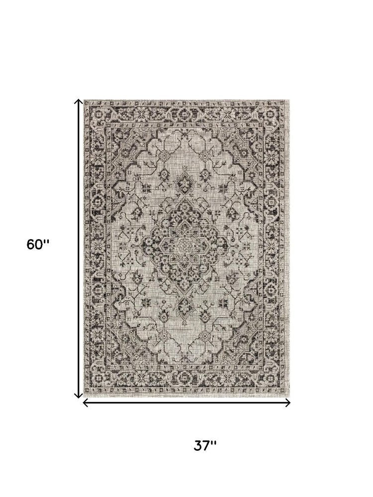 3' X 5' Gray And Black Medallion Indoor Outdoor Area Rug HomeRoots