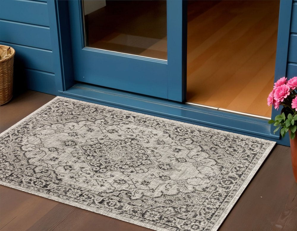 3' X 5' Gray And Black Medallion Indoor Outdoor Area Rug HomeRoots