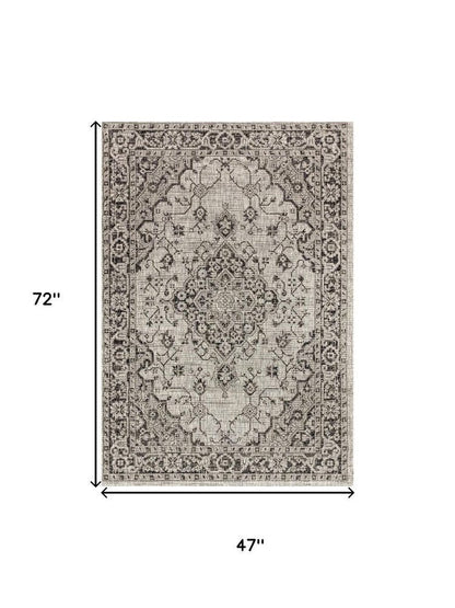 4' X 6' Gray And Black Medallion Indoor Outdoor Area Rug HomeRoots