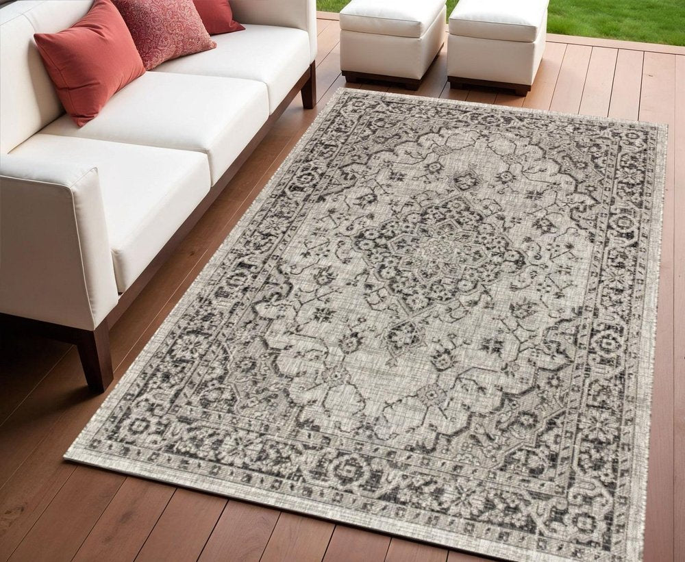 4' X 6' Gray And Black Medallion Indoor Outdoor Area Rug HomeRoots