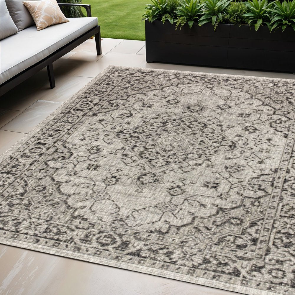 5' X 8' Gray And Black Medallion Indoor Outdoor Area Rug HomeRoots