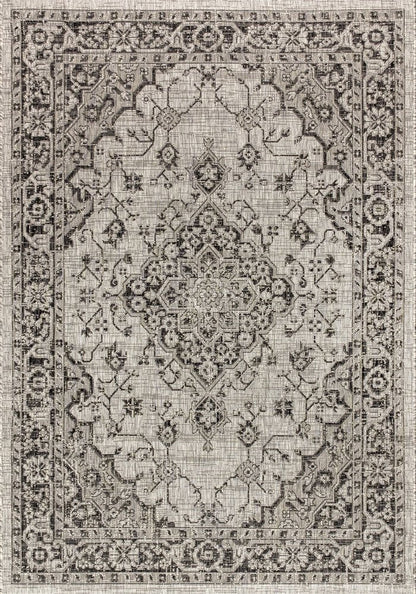 5' X 8' Gray And Black Medallion Indoor Outdoor Area Rug HomeRoots