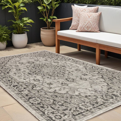 8' X 10' Gray And Black Medallion Indoor Outdoor Area Rug HomeRoots
