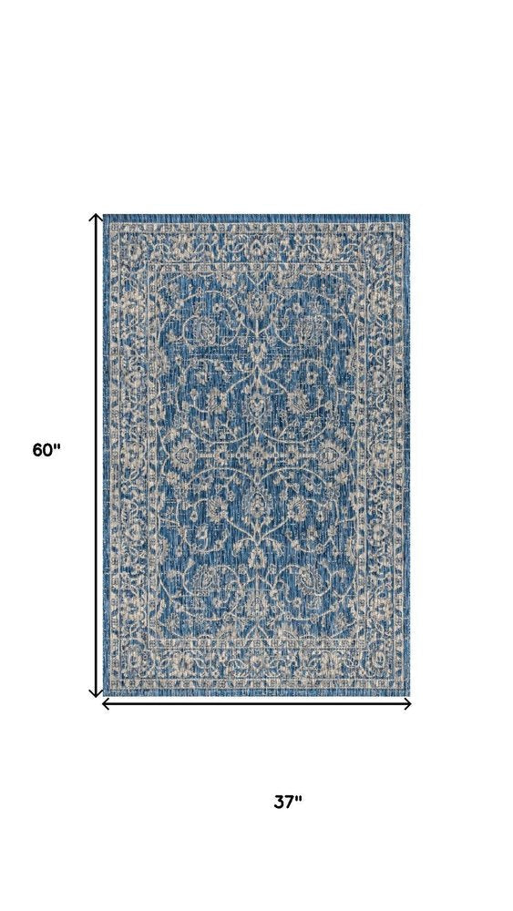 3' X 5' Navy Blue And Gray Medallion Indoor Outdoor Area Rug HomeRoots