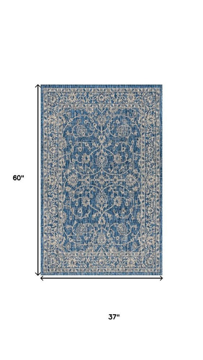 3' X 5' Navy Blue And Gray Medallion Indoor Outdoor Area Rug HomeRoots