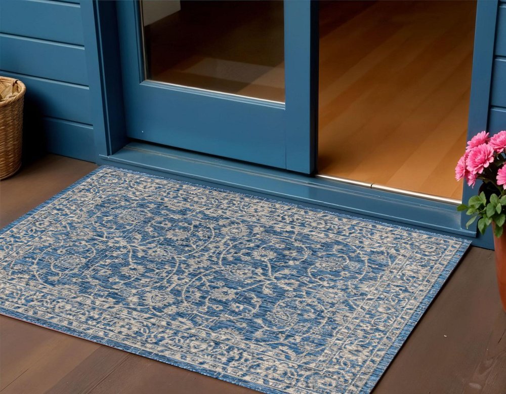 3' X 5' Navy Blue And Gray Medallion Indoor Outdoor Area Rug HomeRoots