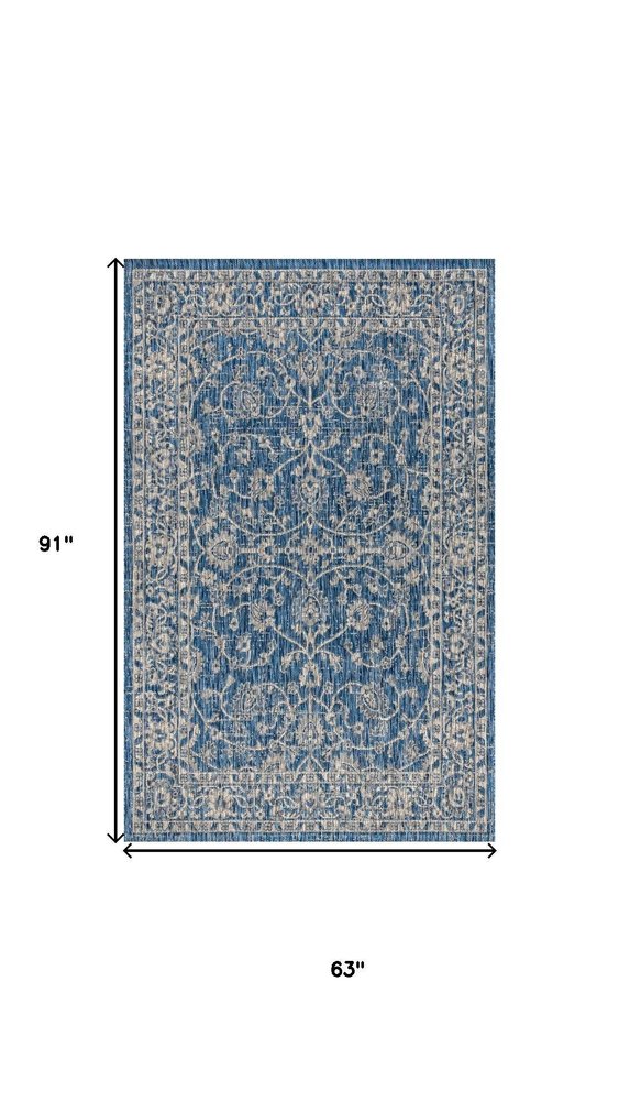 5' X 8' Navy Blue And Gray Medallion Indoor Outdoor Area Rug HomeRoots