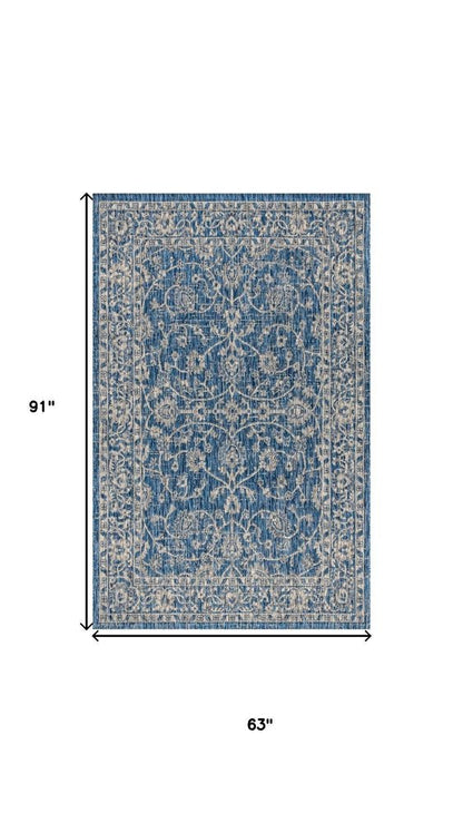 5' X 8' Navy Blue And Gray Medallion Indoor Outdoor Area Rug HomeRoots