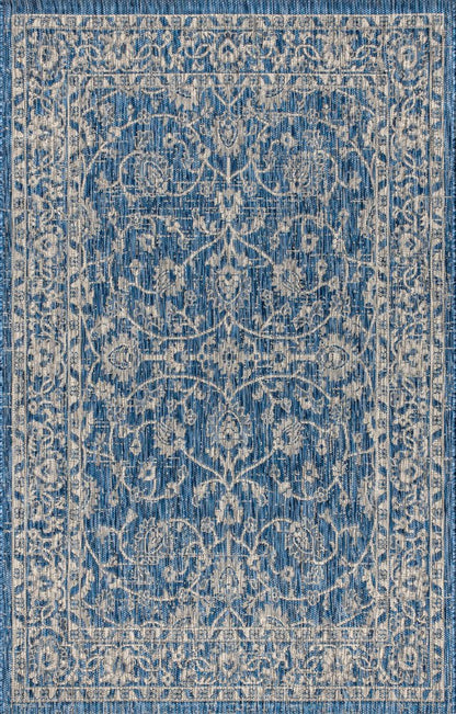 5' X 8' Navy Blue And Gray Medallion Indoor Outdoor Area Rug HomeRoots