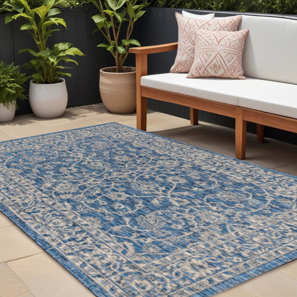 8' X 10' Navy Blue And Gray Medallion Indoor Outdoor Area Rug HomeRoots