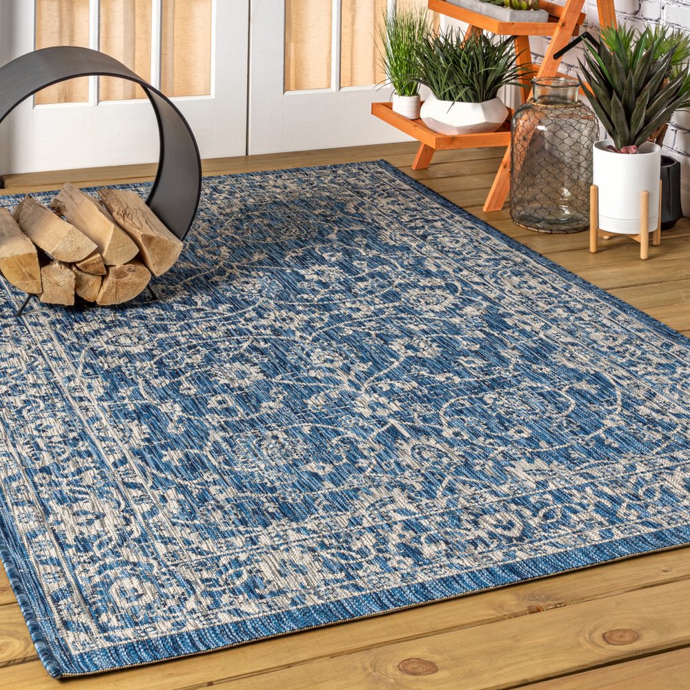 8' X 10' Navy Blue And Gray Medallion Indoor Outdoor Area Rug HomeRoots