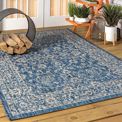 8' X 10' Navy Blue And Gray Medallion Indoor Outdoor Area Rug HomeRoots