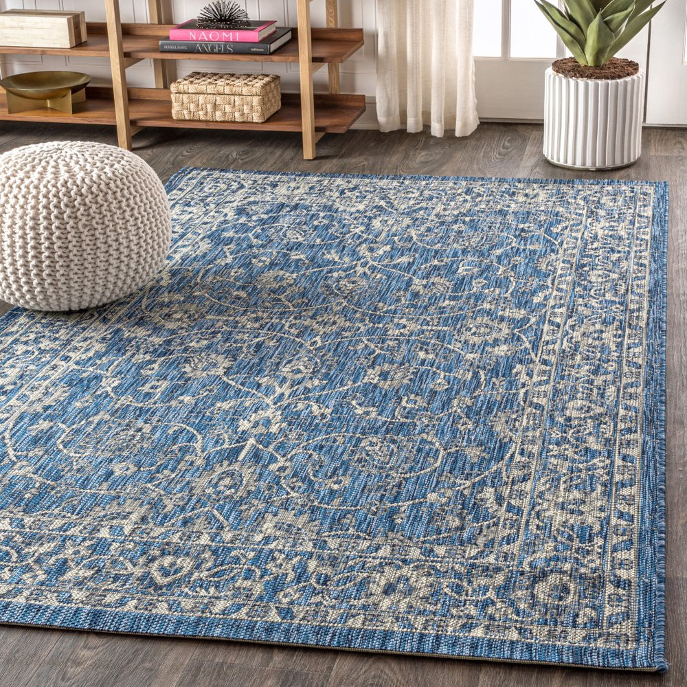 8' X 10' Navy Blue And Gray Medallion Indoor Outdoor Area Rug HomeRoots