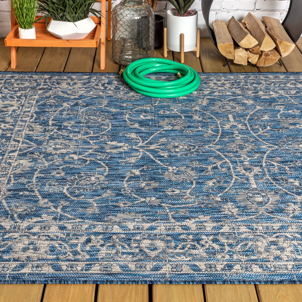 8' X 10' Navy Blue And Gray Medallion Indoor Outdoor Area Rug HomeRoots