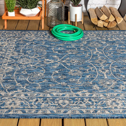 8' X 10' Navy Blue And Gray Medallion Indoor Outdoor Area Rug HomeRoots