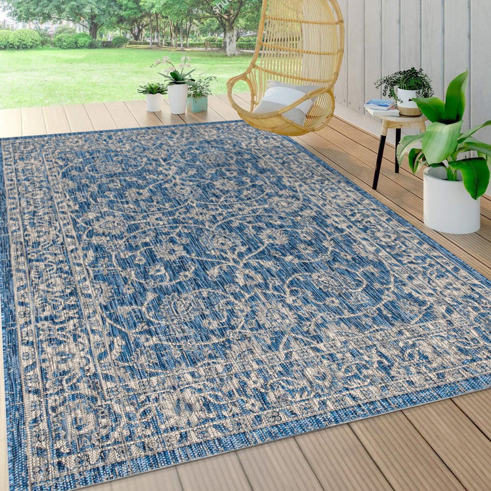 8' X 10' Navy Blue And Gray Medallion Indoor Outdoor Area Rug HomeRoots