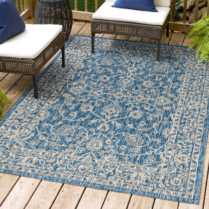 8' X 10' Navy Blue And Gray Medallion Indoor Outdoor Area Rug HomeRoots